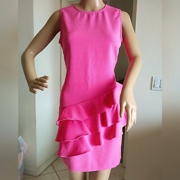 Esley Dresses & Skirts - BNWOT PINK ESLEY DRESS W/ RUFFLES SZ. SM SLEEVELESS  LOWER THIGH LENGTH